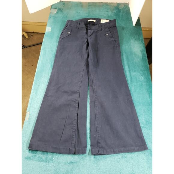 Gap Pants Sz 8 Womens Blue Stretch Chino Khaki Mid Rise Ladies Flared Wide Leg - Picture 1 of 12